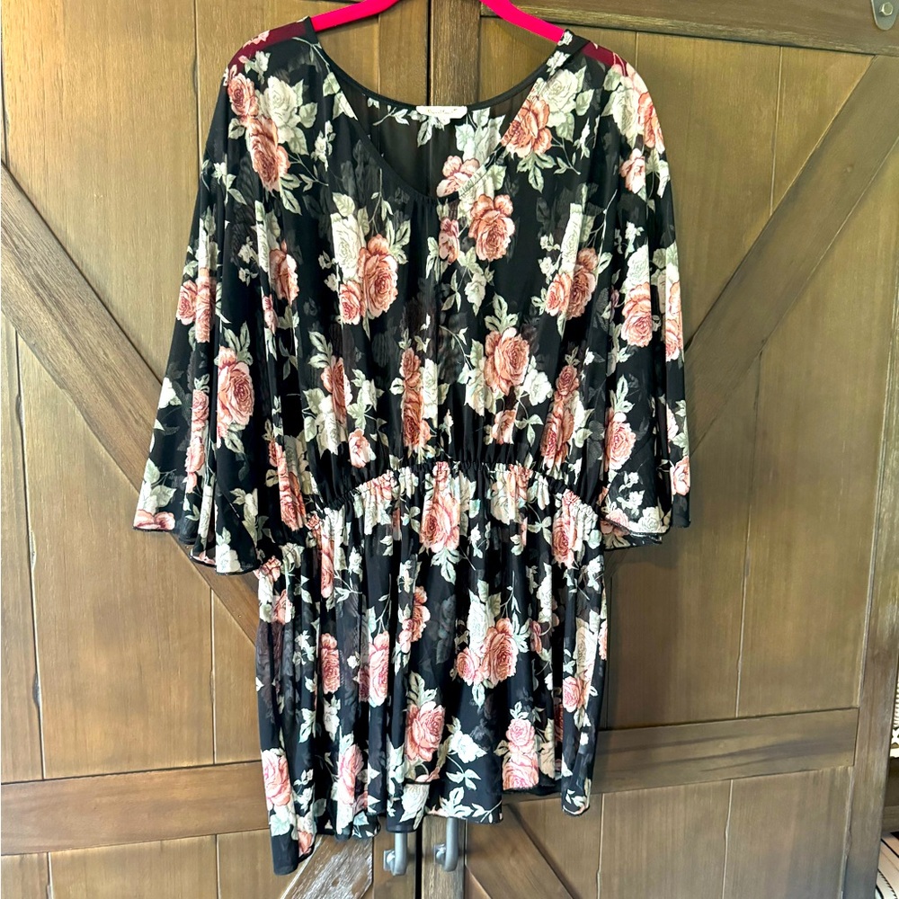 Peplum Chiffon Floral Top Size 1X